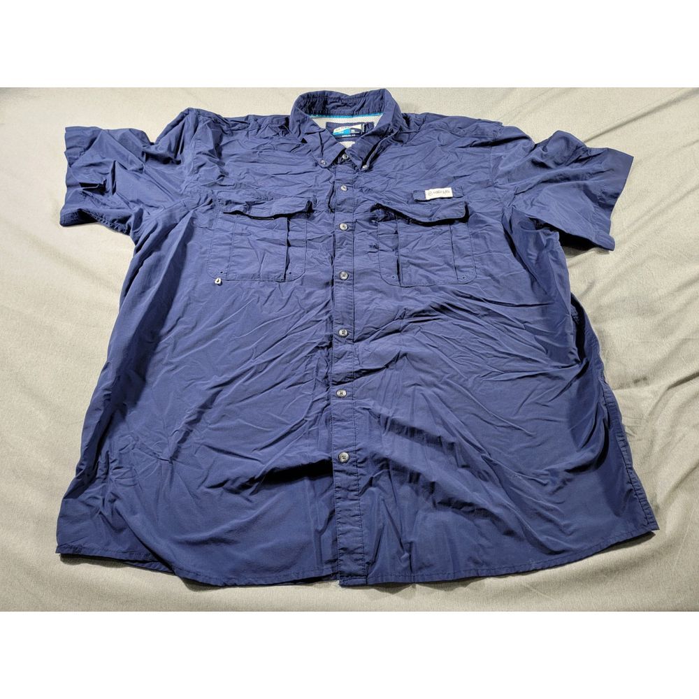 Magellan Shirt 3XL Navy Blue S/S Button Up Fish Gear Vented Angler Fit Mag Wick